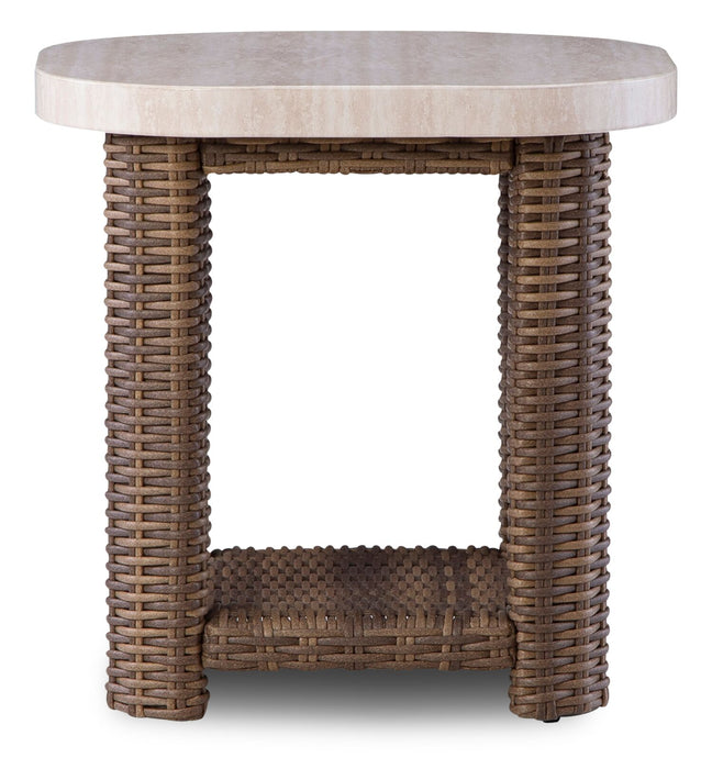 Table de bout Banff pour la terrasse à l’extérieur - osier en résine et aluminium, résistante aux intempéries - brune et beige