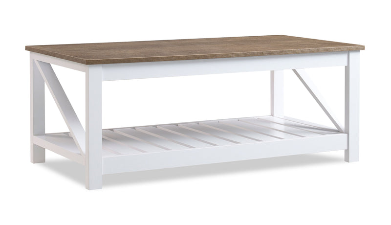Table à café rustique Ridge de 47,5 po avec tablette - chêne noyer et blanche