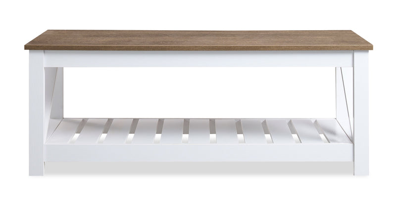 Table à café rustique Ridge de 47,5 po avec tablette - chêne noyer et blanche
