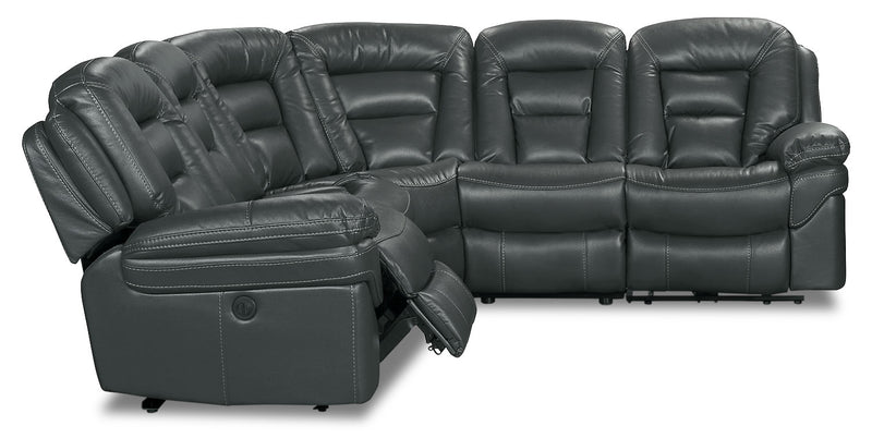 Sofa sectionnel à inclinaison électrique Leo 5 pièces en tissu d’apparence cuir - gris
