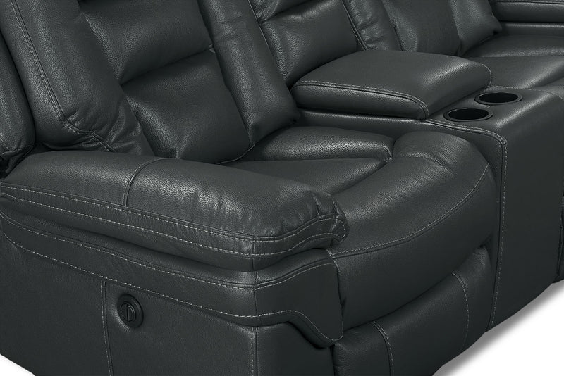 Sofa sectionnel à inclinaison électrique Leo 5 pièces en tissu d’apparence cuir - gris