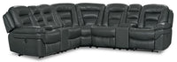  Sofa sectionnel à inclinaison électrique Leo 7 pièces en tissu d’apparence cuir avec consoles de rangement et porte-gobelets - gris
