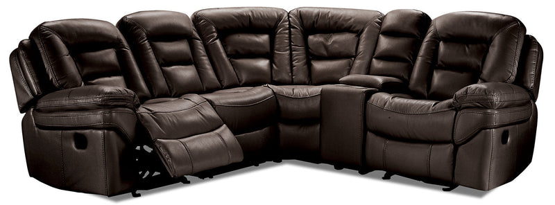 Sofa sectionnel inclinable Leo 5 pièces en tissu d’apparence cuir avec fauteuil inclinable sans accoudoirs - brun noyer