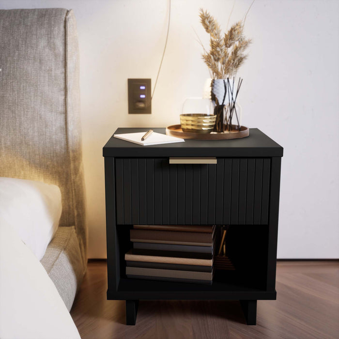 Table de nuit moderne Granville de Manhattan Comfort avec 1 tiroir à extension complète - noir