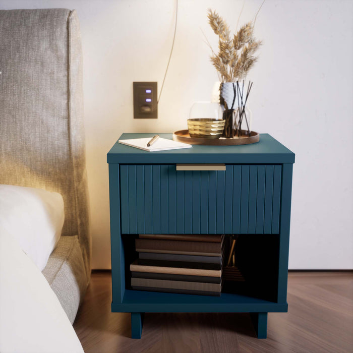 Table de nuit moderne Granville de Manhattan Comfort avec 1 tiroirs à extension complète - bleu minuit
