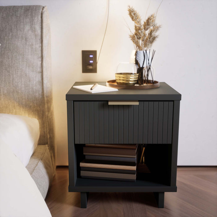 Table de nuit moderne Granville de Manhattan Comfort avec tiroirs à extension complète - gris charbon 