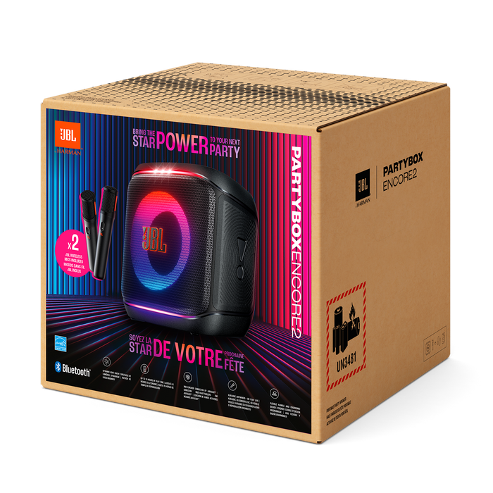 Haut-parleur de fête portatif de 100 W PartyBox Encore 2 de JBL avec 2 microphones (JBLPBENCORE22MICAM) - noir