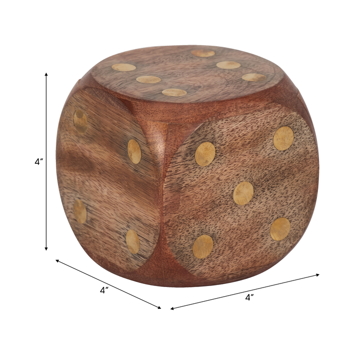 Dé antique de 4 po en bois - brun