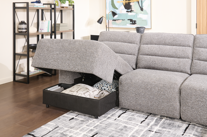 Sofa sectionnel Prestige de Shaquille O’Neal Home 4 pièces avec coulissement électrique et fauteuil long de rangement - gris