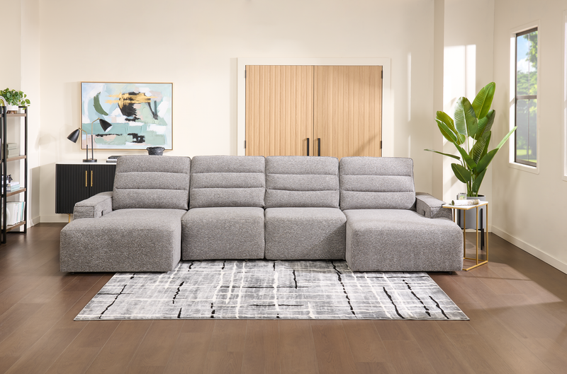 Sofa sectionnel Prestige de Shaquille O’Neal Home 4 pièces avec coulissement électrique et fauteuil long de rangement - gris