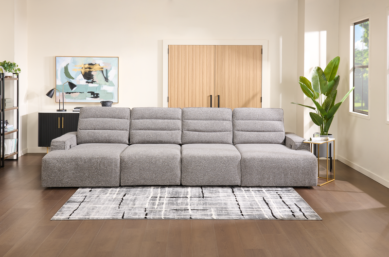 Sofa sectionnel Prestige de Shaquille O’Neal Home 4 pièces avec coulissement électrique et fauteuil long de rangement - gris