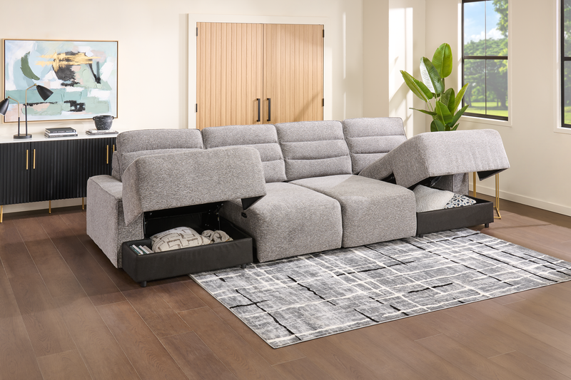 Sofa sectionnel Prestige de Shaquille O’Neal Home 4 pièces avec coulissement électrique et fauteuil long de rangement - gris