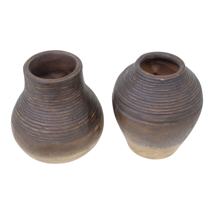 Ensemble de 2 vases à fleurs de 5,75 po en terre cuite avec rainures - sable 