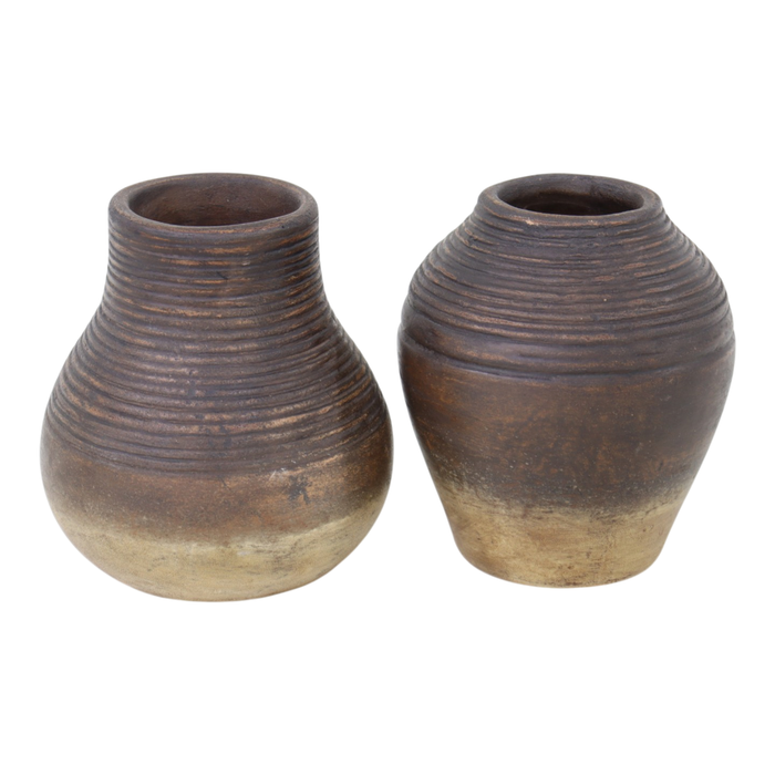 Ensemble de 2 vases à fleurs de 5,75 po en terre cuite avec rainures - sable 