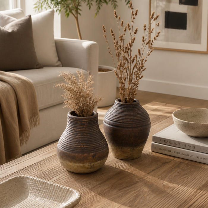 Ensemble de 2 vases à fleurs de 5,75 po en terre cuite avec rainures - sable 
