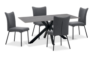  Ensemble de salle à manger Atlas 5 pièces en pierre frittée et métal avec table de 71 po (L) et 4 chaises - gris et noir