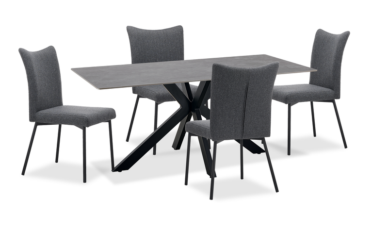 Ensemble de salle à manger Atlas 5 pièces en pierre frittée et métal avec table de 71 po (L) et 4 chaises - gris et noir