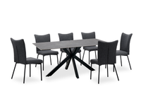 Ensemble de salle à manger Atlas 7 pièces en pierre frittée et métal avec table de 71 po (L) et 6 chaises - gris et noir