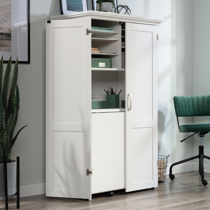 Armoire décorative de rangement Boon de 35,12 po avec surface de travail pliable - blanc glacier