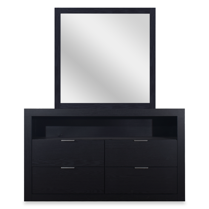 Ensemble de chambre à coucher Delta 5 pièces avec lit, commode et miroir, noir - format grand lit
