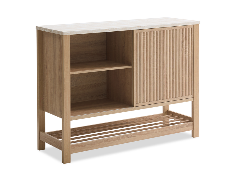 Armoire décorative Essex de 47,25 po à 3 tablettes avec porte coulissante - blanc vieilli