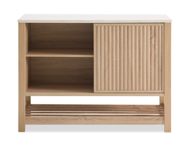 Armoire décorative Essex de 47,25 po à 3 tablettes avec porte coulissante - blanc vieilli