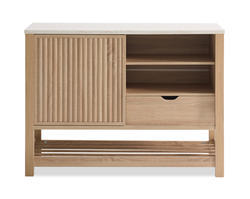 Armoire décorative Essex de 47,25 po à 3 tablettes avec porte coulissante - blanc vieilli