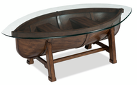 Table à café éclectique Hatfield de 52 po avec dessus en verre et base de style canoë - chêne foncé