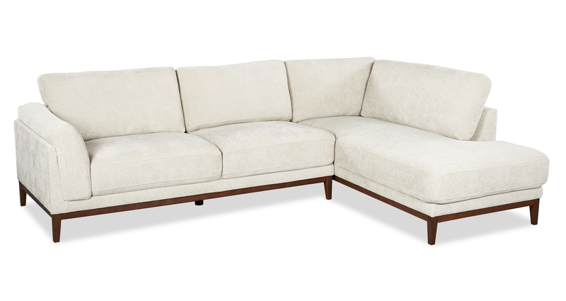 Sofa sectionnel de droite Horizon 2 pièces en tissu avec base et pattes en bois - pierre