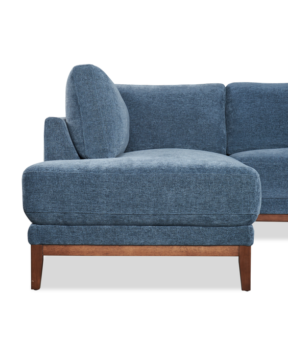 Sofa sectionnel de gauche Horizon 2 pièces en tissu avec base et pattes en bois - bleu marine
