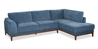 Sofa sectionnel de droite Horizon 2 pièces en tissu avec base et pattes en bois - bleu marine
