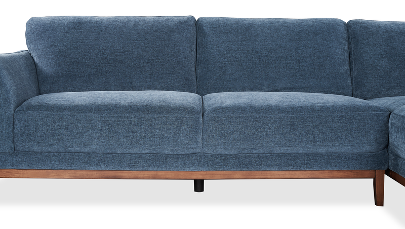 Sofa sectionnel de droite Horizon 2 pièces en tissu avec base et pattes en bois - bleu marine