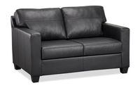 Causeuse Lennox de 57 po fabriquée au Canada en cuir véritable avec coussins amovibles - noire