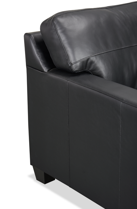 Causeuse Lennox de 57 po fabriquée au Canada en cuir véritable avec coussins amovibles - noire