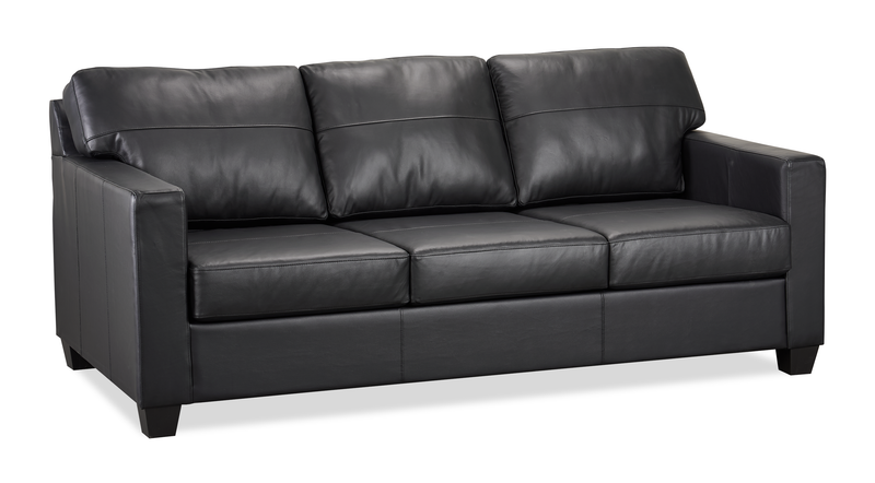 Sofa Lennox de 79 po fabriqué au Canada en cuir véritable avec coussins amovibles - noir