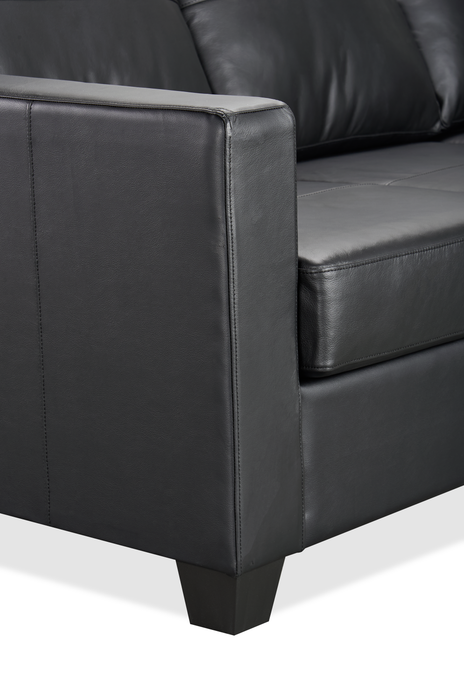 Sofa Lennox de 79 po fabriqué au Canada en cuir véritable avec coussins amovibles - noir