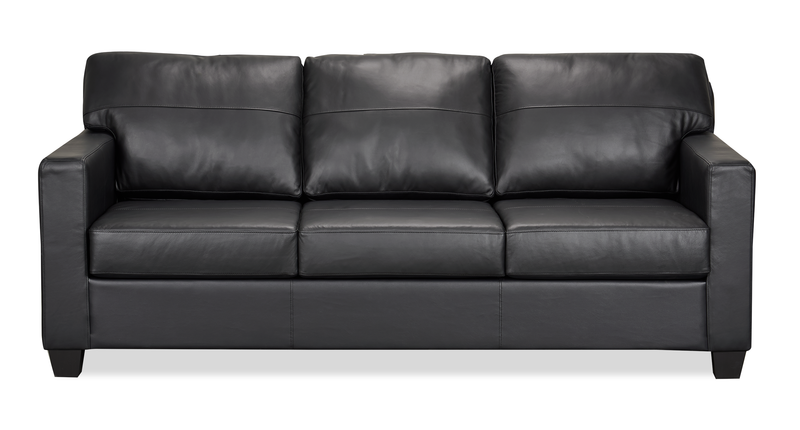 Sofa Lennox de 79 po fabriqué au Canada en cuir véritable avec coussins amovibles - noir
