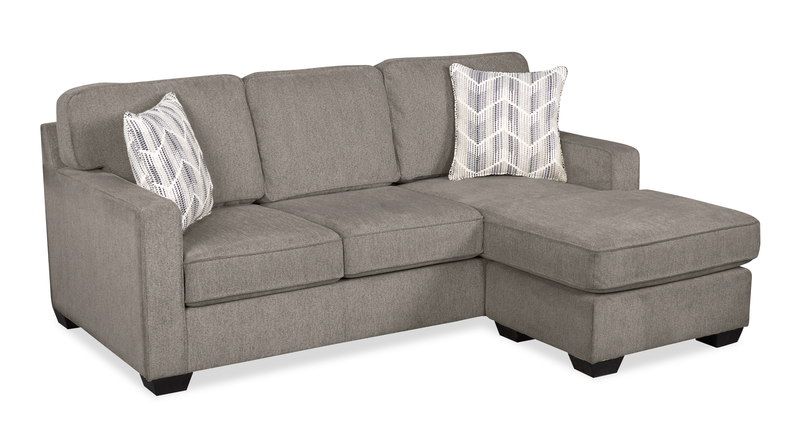 Sofa sectionnel réversible Lennox fabriqué au Canada en tissu de chenille avec coussins réversibles - gris
