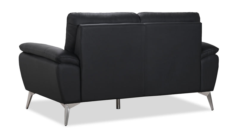 Causeuse contemporaine Mystic de 65,7 po en cuir véritable - noire