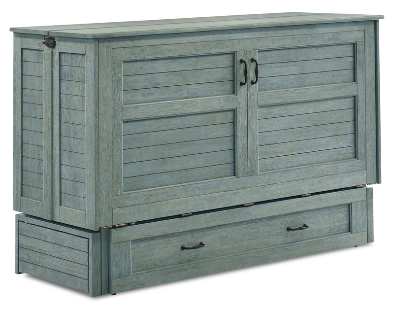 Armoire-lit Parker avec matelas en mousse à mémoire de forme à ressorts ensachés, bleue - format grand lit