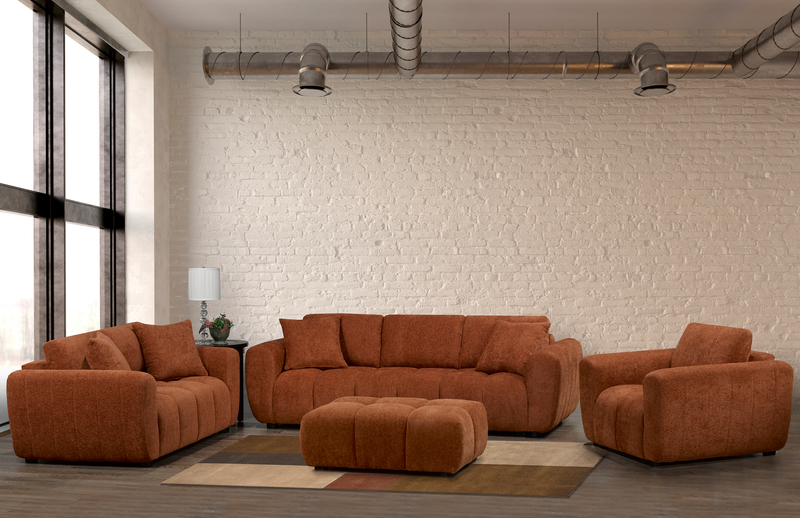 Causeuse Pebble de 70 po fabriquée au Canada en tissu avec coussins décoratifs assortis - orange