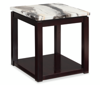 Table de bout traditionnelle Sicily de 22 po avec tablette - Espresso foncé avec dessus en imitation de marbre