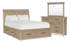 Ensemble de chambre à coucher Sonoma 5 pièces avec lit de rangement, commode et miroir, brun clair - format très grand lit