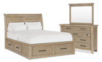  Ensemble de chambre à coucher Sonoma 5 pièces avec lit de rangement, commode et miroir, brun clair - format très grand lit