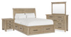 Ensemble de chambre à coucher Sonoma 6 pièces avec lit de rangement, commode, miroir et table de nuit, brun clair - format très grand lit