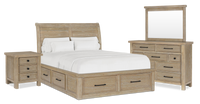 Ensemble de chambre à coucher Sonoma 6 pièces avec lit de rangement, commode, miroir et table de nuit, brun clair - format très grand lit