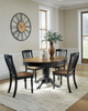 Stella 5pc Dining Set with Table & 4 Chairs, 42-57"W Butterfly Leaf Extension, Round - Black/Brown | Ensemble de salle à manger Stella 5 pièces avec table ronde de 42 po à 57 po (L), rallonge papillon et 4 chaises - noir et brun