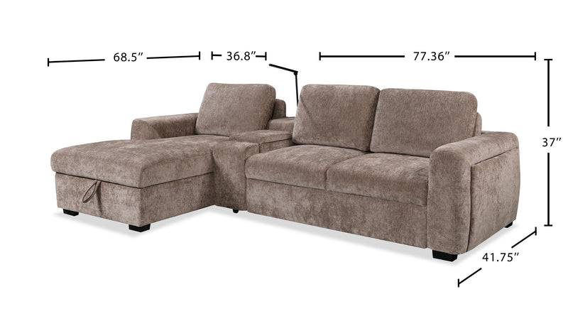 Sofa-lit sectionnel de gauche Sunset en tissu d’apparence lin avec rangement et lampe à DEL intégrée - taupe