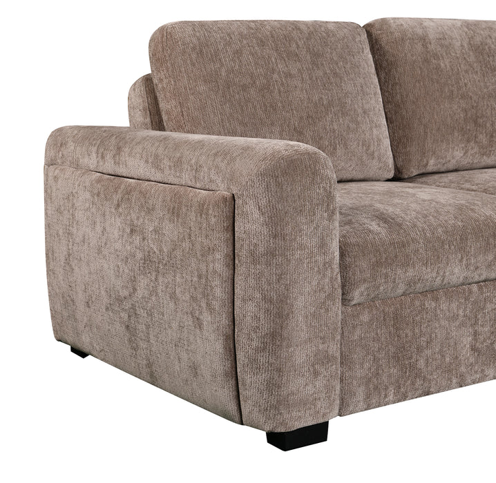 Sofa-lit sectionnel de droite Sunset en tissu d’apparence lin avec rangement et lampe à DEL intégrée - taupe