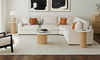 Sylvie 38” Modern Round Coffee Table with Marble Look Top – Natural  | Table à café ronde moderne Sylvie de 38 po avec dessus en imitation de marbre - naturelle